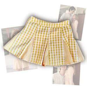 Forever 21 Skirt Over Shorts XS Womens Orange Seersucker Check Godet Skort TSITP